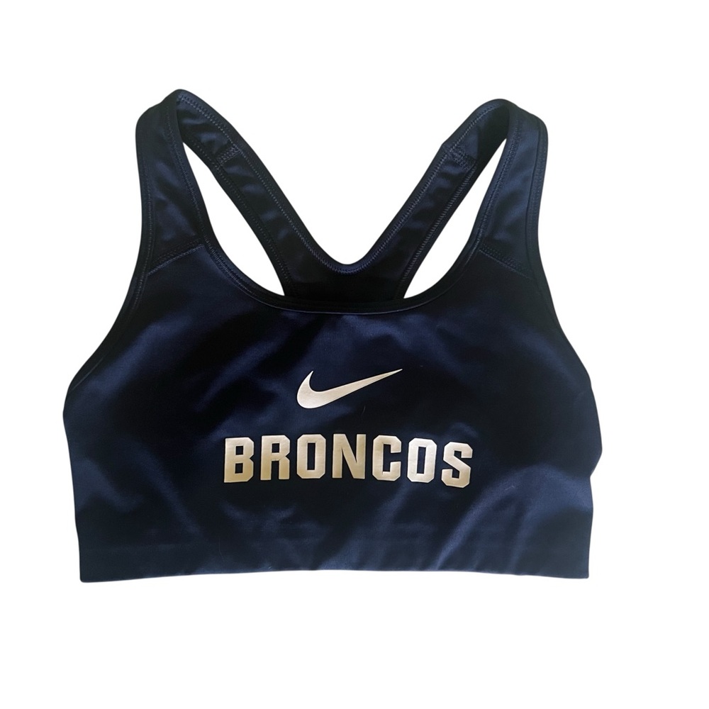 Nike Sports Broncos Top Racerback Dri Fit Navy Blue Stretch Athletic Sports Bra